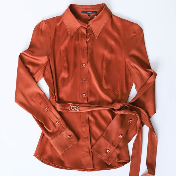 Gucci Tops - GUCCI ORANGE SILK SHIRT